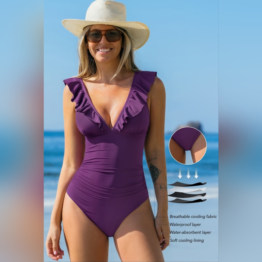 NWT Cupshe Violet Purple Ruffle One Piece Swimsuit (Size: L)